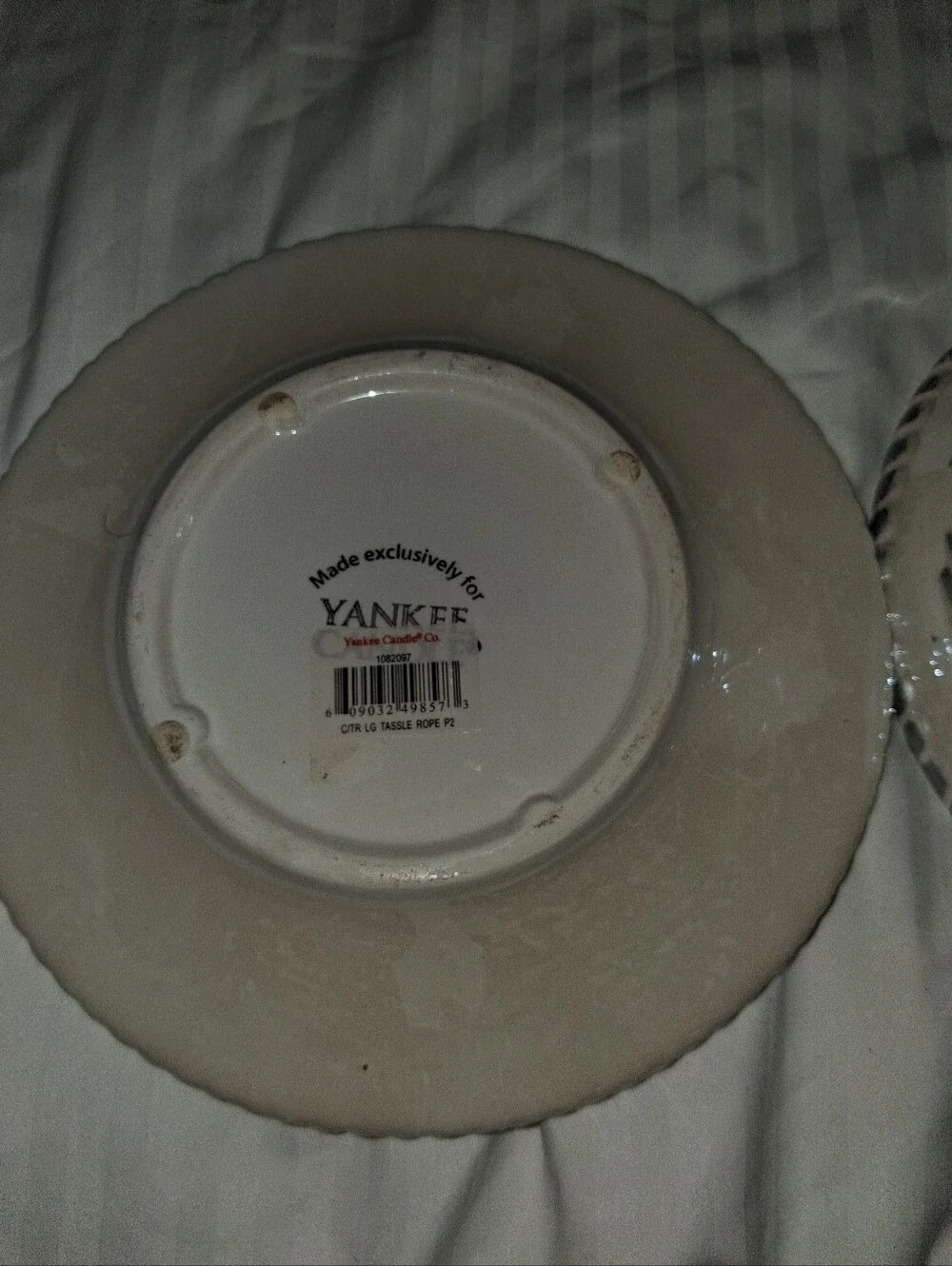 Yankee Candle Tassle Rope Candle Shade And Plate - Cream Floral White - Picture 8 of 8